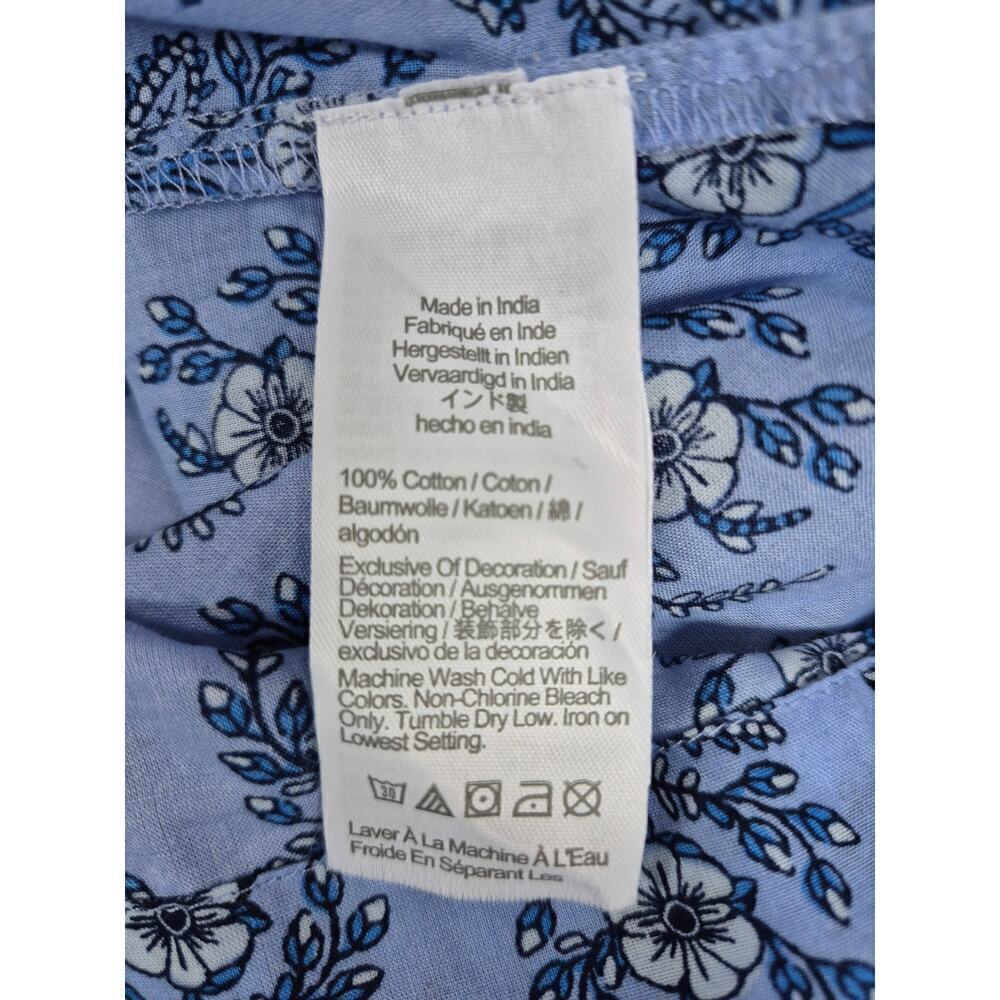 J Crew 100% Cotton Popover Split Neck Peasant Blouse Blue Floral Sz L - Picture 6 of 7